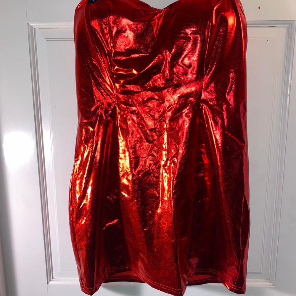 Red metallic mini dress